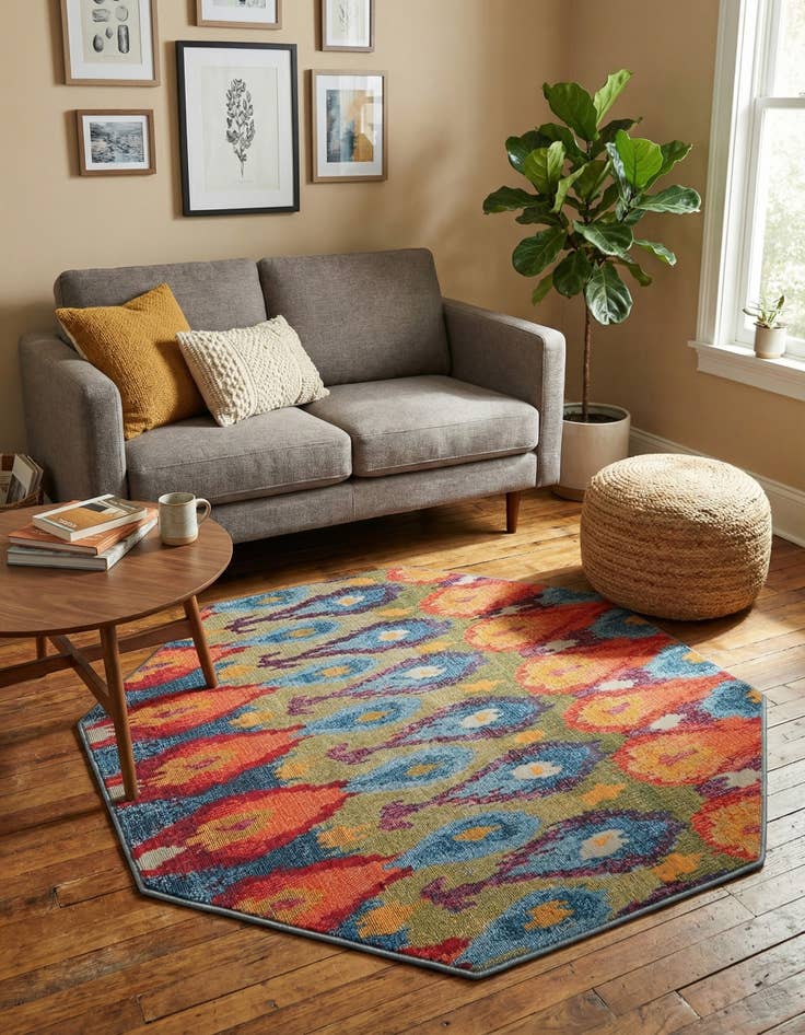 Detail image of 4' x 4'  Washable Modern Indoor / Outdoor Octagon Rug