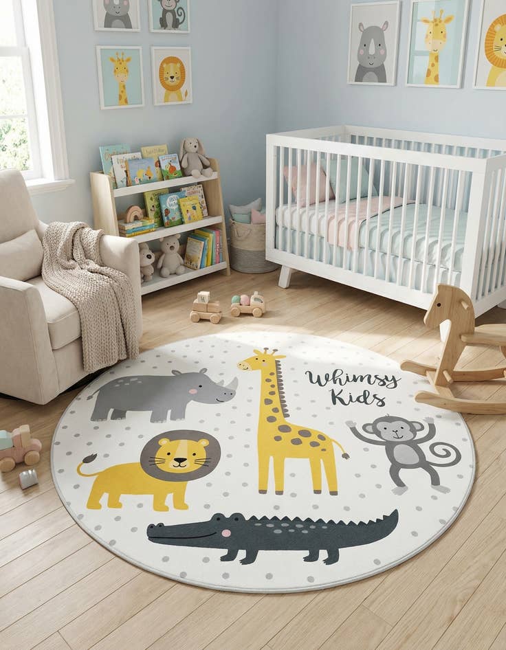 Detail image of 3' 3 x 3' 3 Animals Whimsy Kids Round Rug