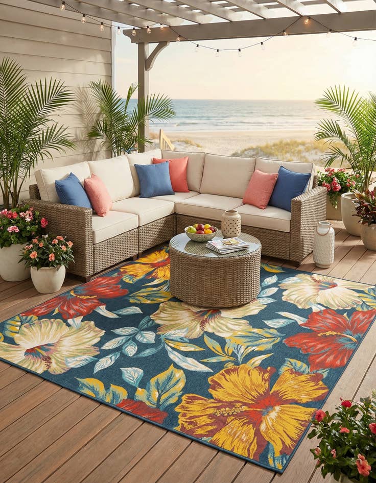 Detail image of 10' x 10'  Washable Coastal Indoor / Outdoor Square Rug