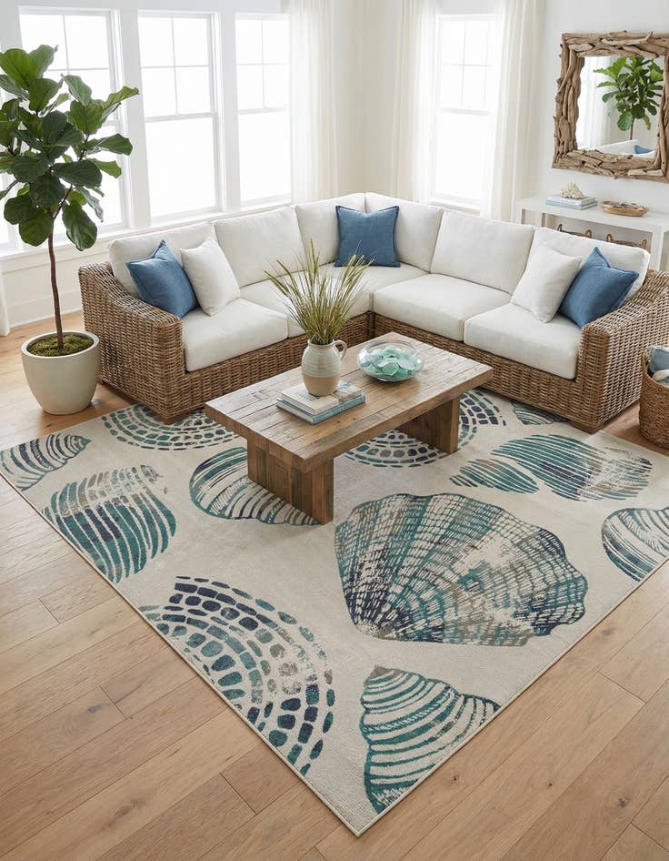 Detail image of 10' x 10'  Washable Coastal Indoor / Outdoor Square Rug