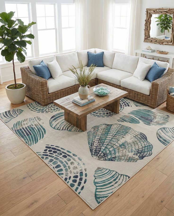 Detail image of 10' x 10' Easy-Clean Coastal Indoor / Outdoor Square Rug