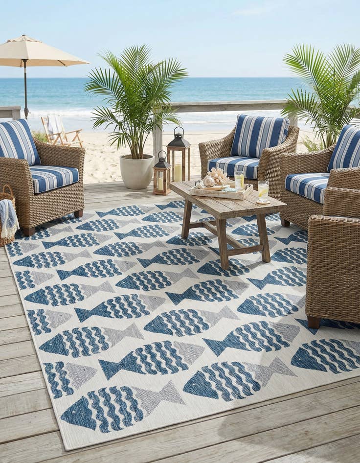 Detail image of 10' x 14'  Washable Coastal Indoor / Outdoor Rug