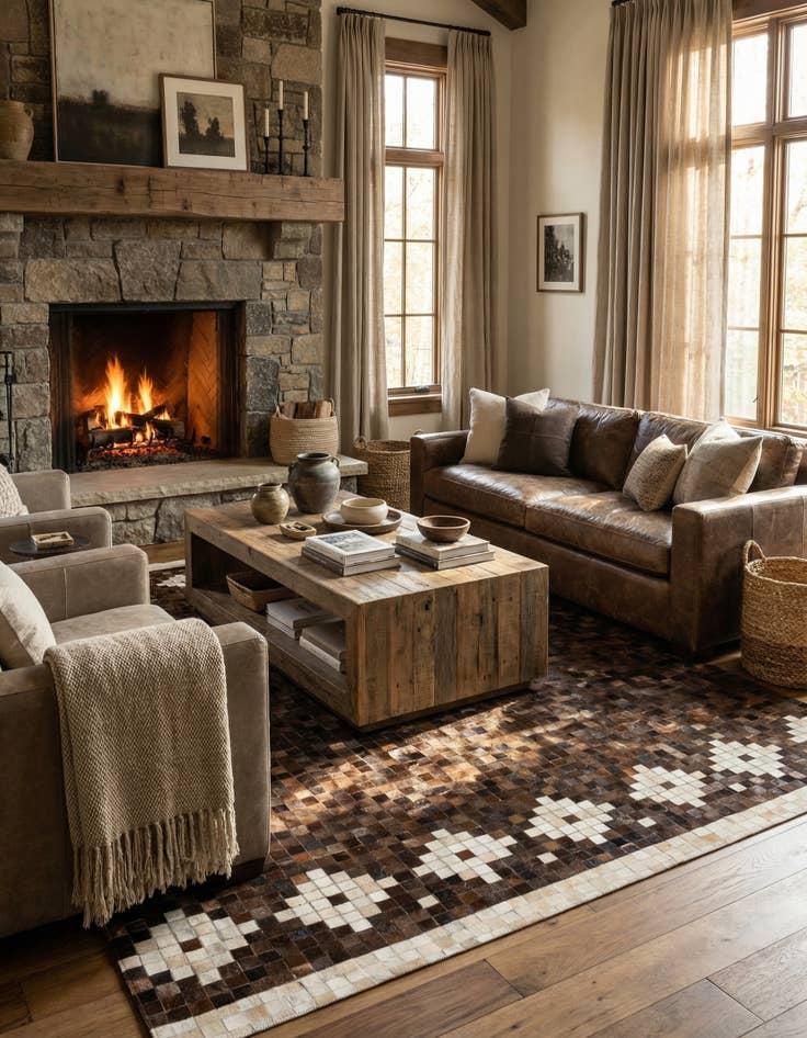 Detail image of 5' 1 x 8' 1 Cowhide Stocks Rug