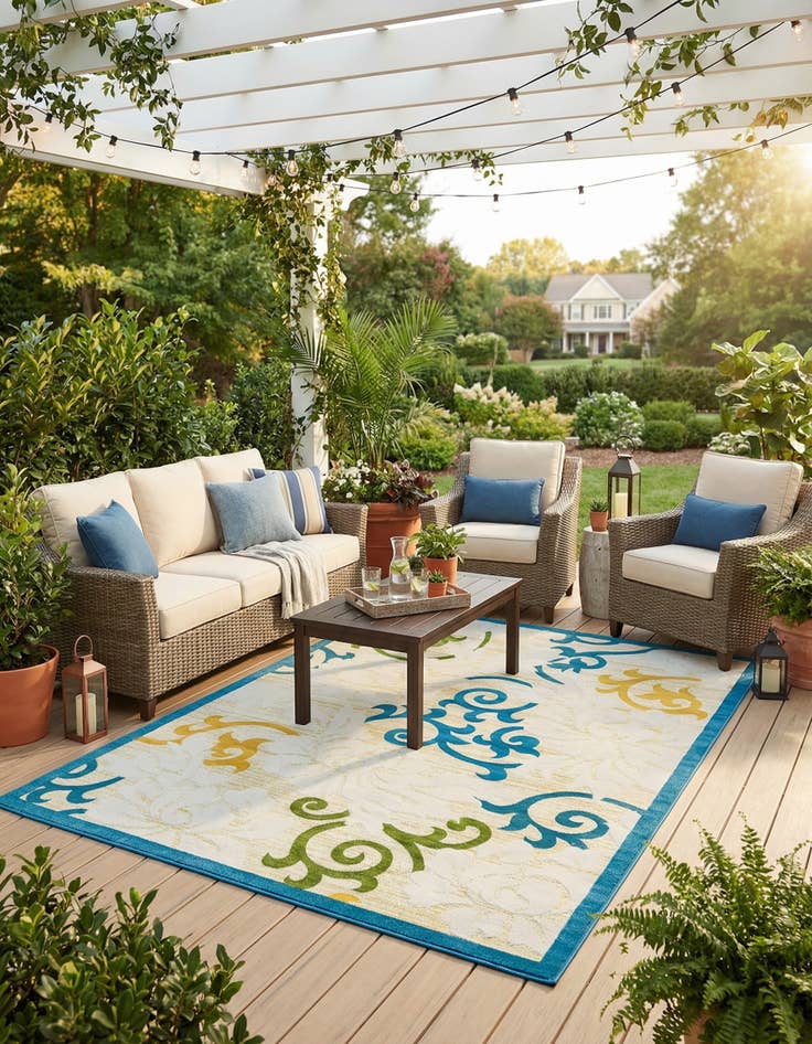 Detail image of 9' x 12'  Washable Botanical Indoor / Outdoor Rug