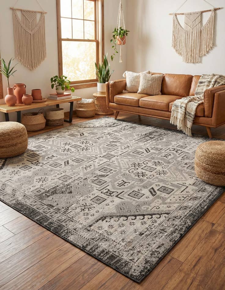 Detail image of 10' x 10'  Washable Aztec Indoor / Outdoor Square Rug