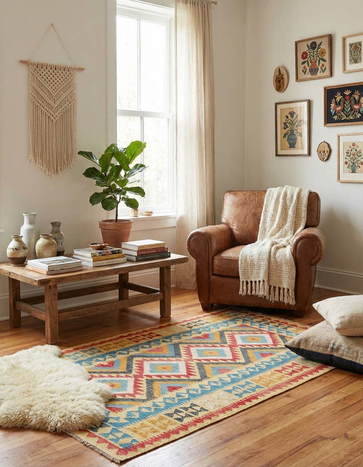 Detail image of 3' 7 x 6' 6 Hand Woven Kilim Maymana Wool Rug