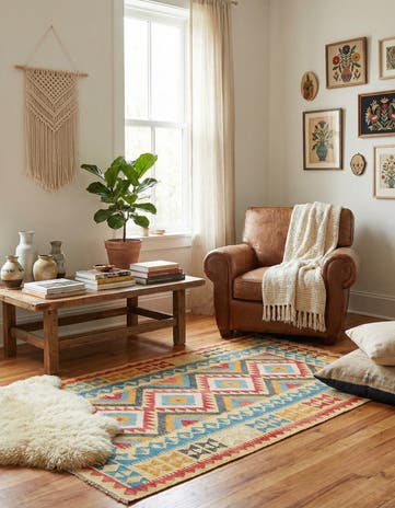 3' 7 x 6' 6 Hand Woven Kilim Maymana Wool Rug