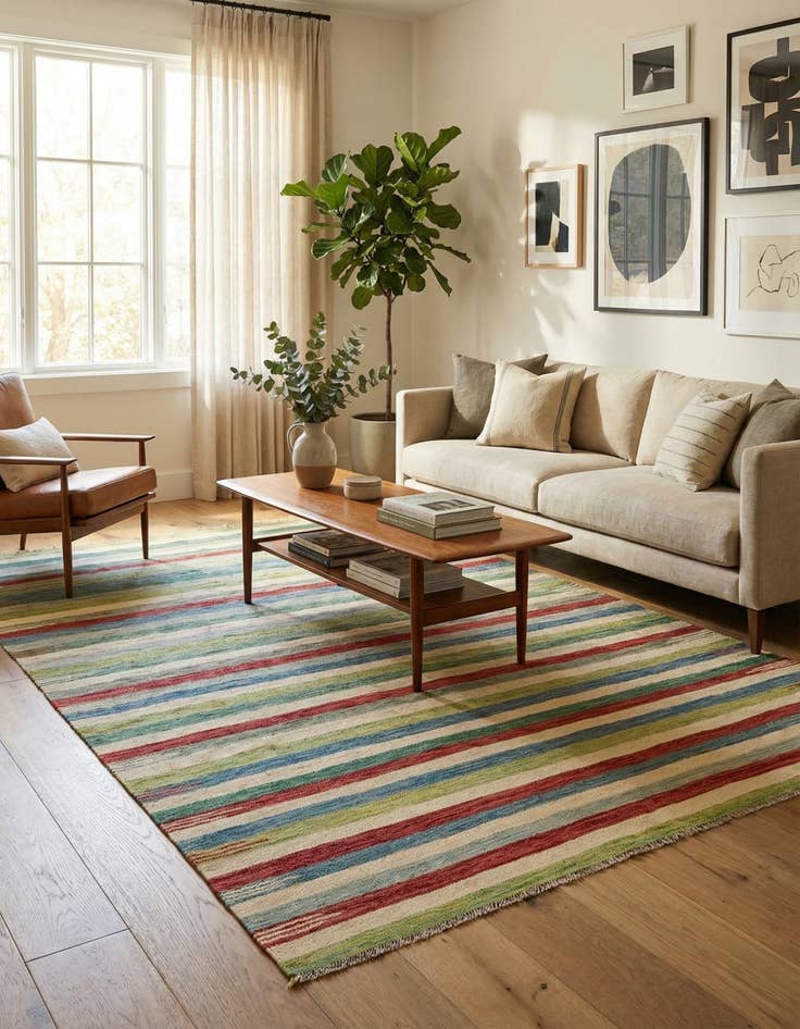 Detail image of  5' 9 x 8' 1  Hand Woven Kilim Modern Wool Rug