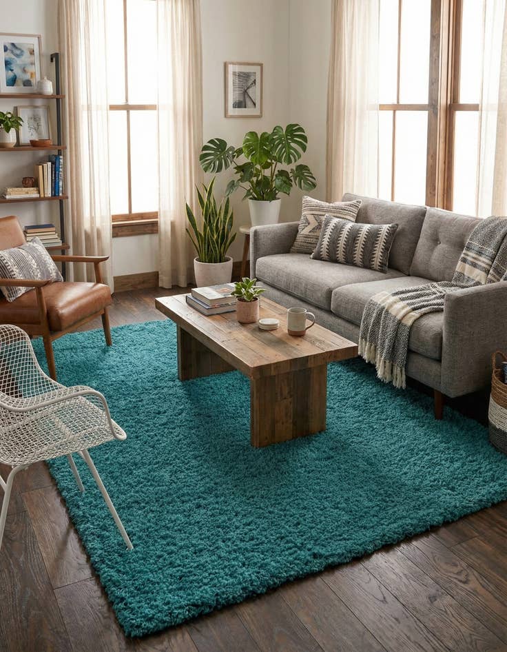 Detail image of  5' 3 x 8' Solid Shag Rug