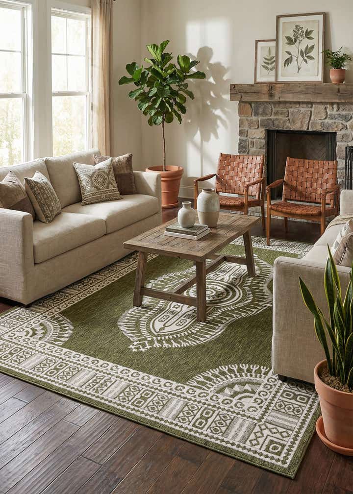 9' x 12' Easy-Clean Traditional Indoor / Outdoor Rug