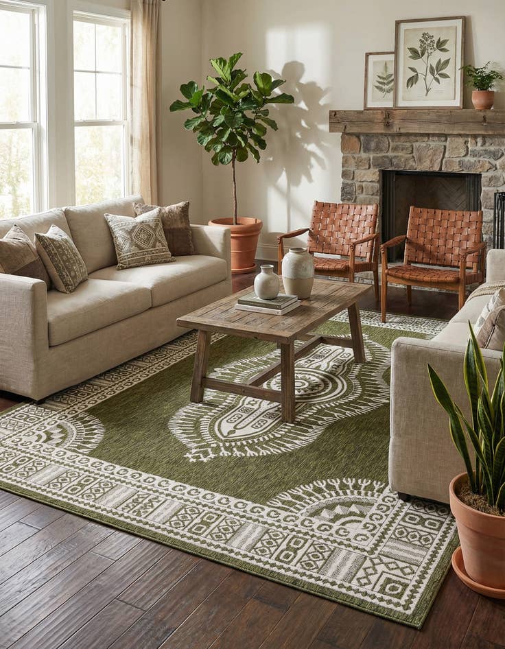 Detail image of  9' x 12'  Washable Traditional Indoor / Outdoor Rug