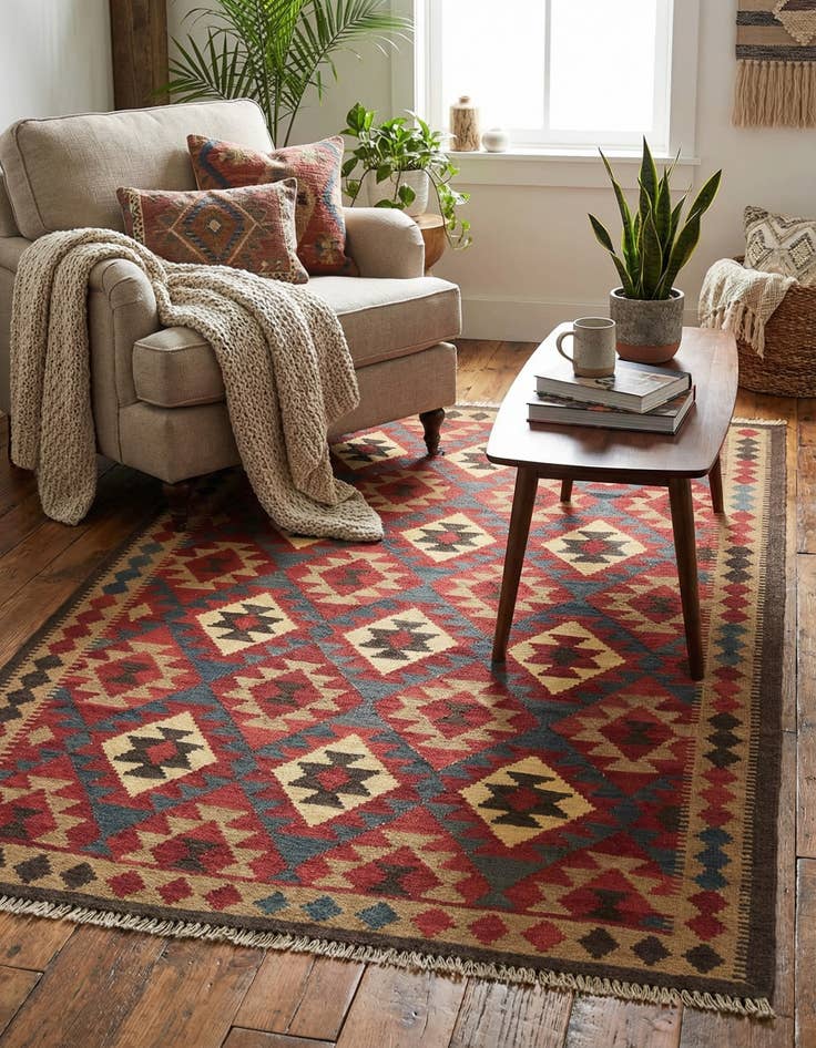 Detail image of 5' 2 x 8' 4  Hand Woven Kilim Maymana Wool Rug