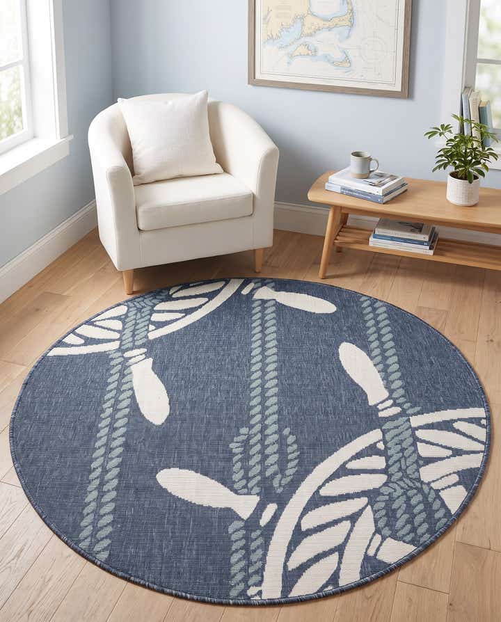 4' x 4' Easy-Clean Coastal Indoor / Outdoor Round Rug