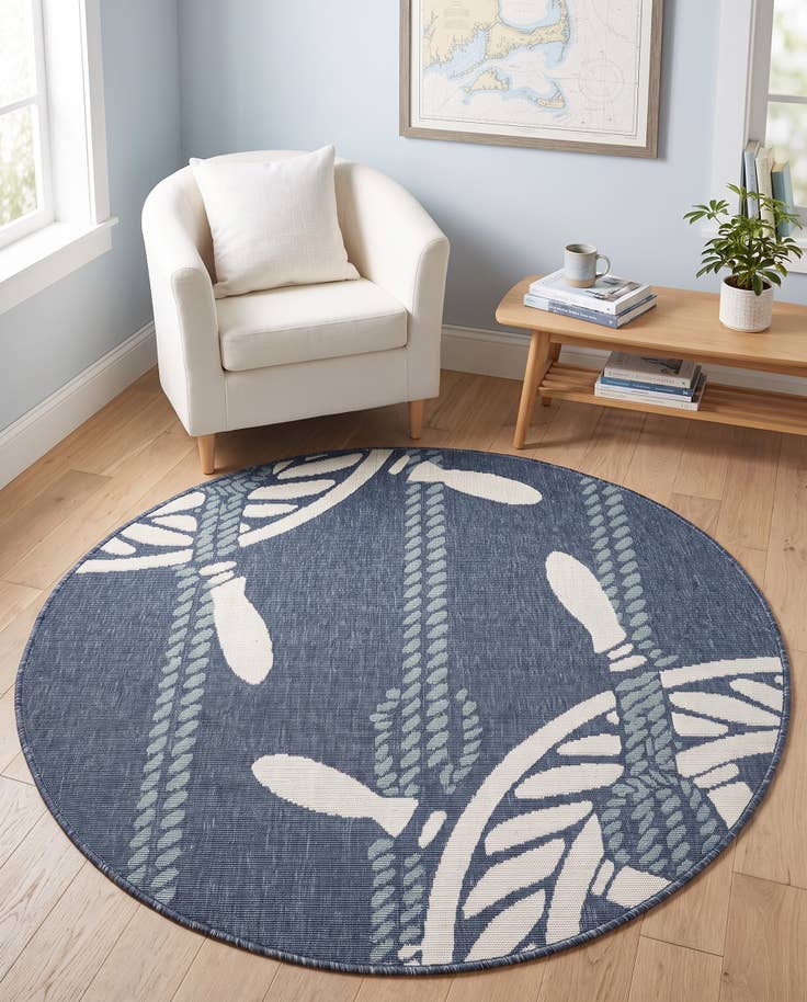 Detail image of 4' x 4' Easy-Clean Coastal Indoor / Outdoor Round Rug