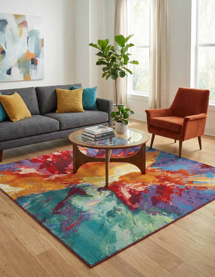 Detail image of  5' 3 x 5' 3  Washable Modern Indoor / Outdoor Square Rug