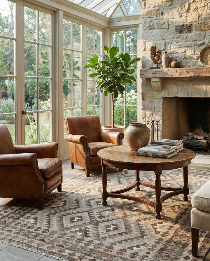 5' 4 x 8' Hand Woven Kilim Maymana Wool Rug