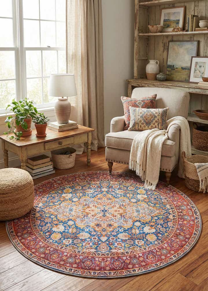 7' 7 x 7' 7 Washable Timeless Round Rug