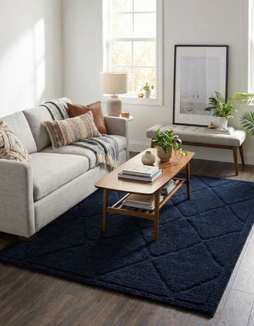 Navy Blue Lattice Shag Rug