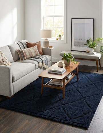 Navy Blue Lattice Shag Rug