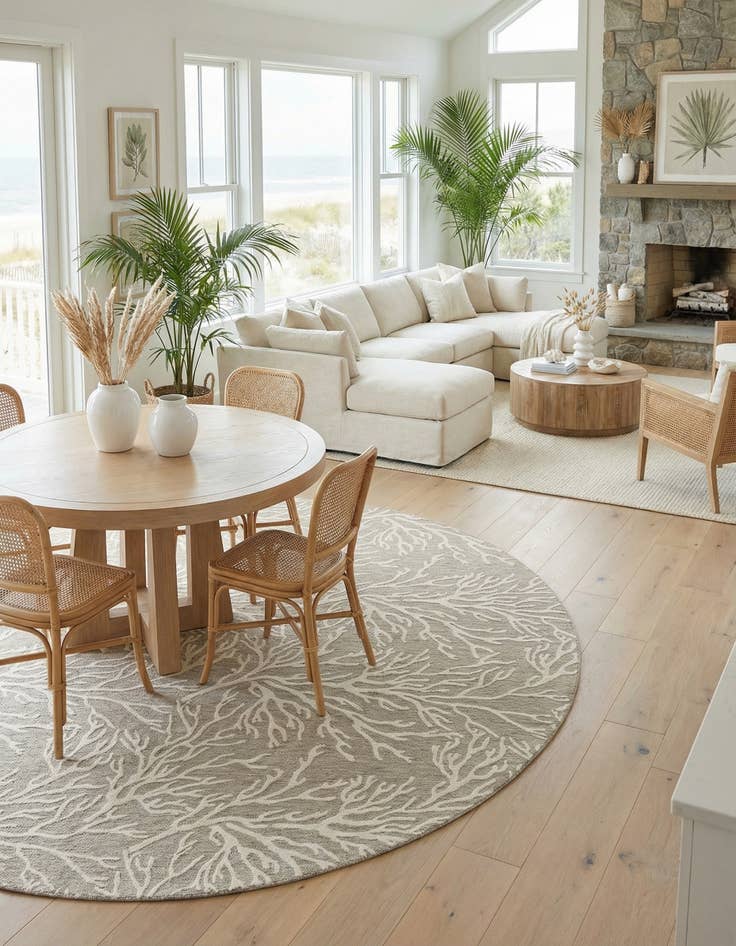 Detail image of  13' x 13'  Washable Coastal Indoor / Outdoor Round Rug