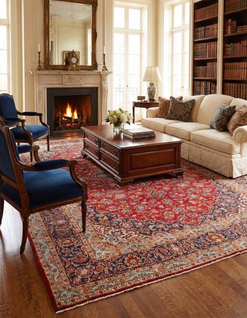 9' 10 x 13' 3 Hand Knotted Kashan Persian Wool Rug