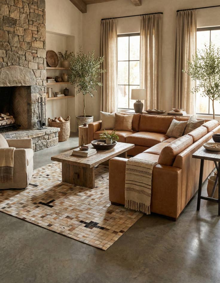 Detail image of  5' 5 x 7' 8 Cowhide Leather Rug