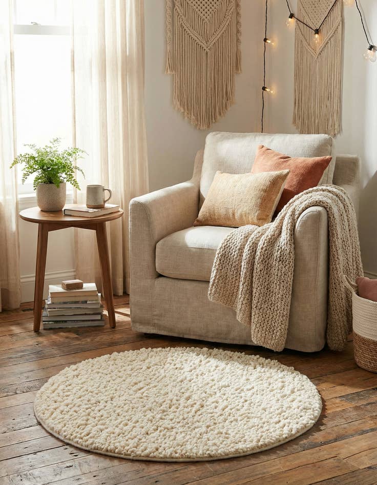 Detail image of  3' 1 x 3' 1  Hand Woven Haka Deluxe Shag Round Rug