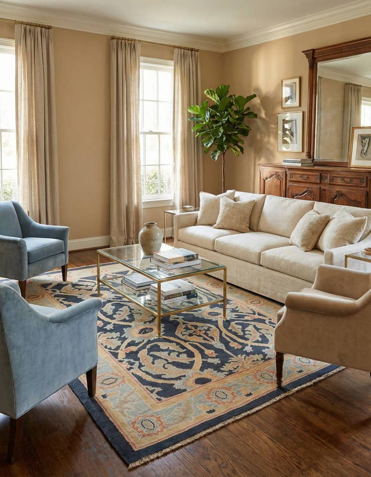 Detail image of  6' 9 x 8' 10  Hand Knotted Oushak Wool Rug