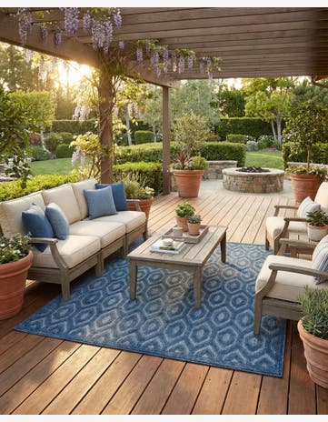 7' 10 x 7' 10 Easy-Clean Trellis Textured Indoor / Outdoor Square Rug