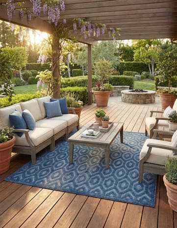 7' 10 x 7' 10 Easy-Clean Trellis Textured Indoor / Outdoor Square Rug