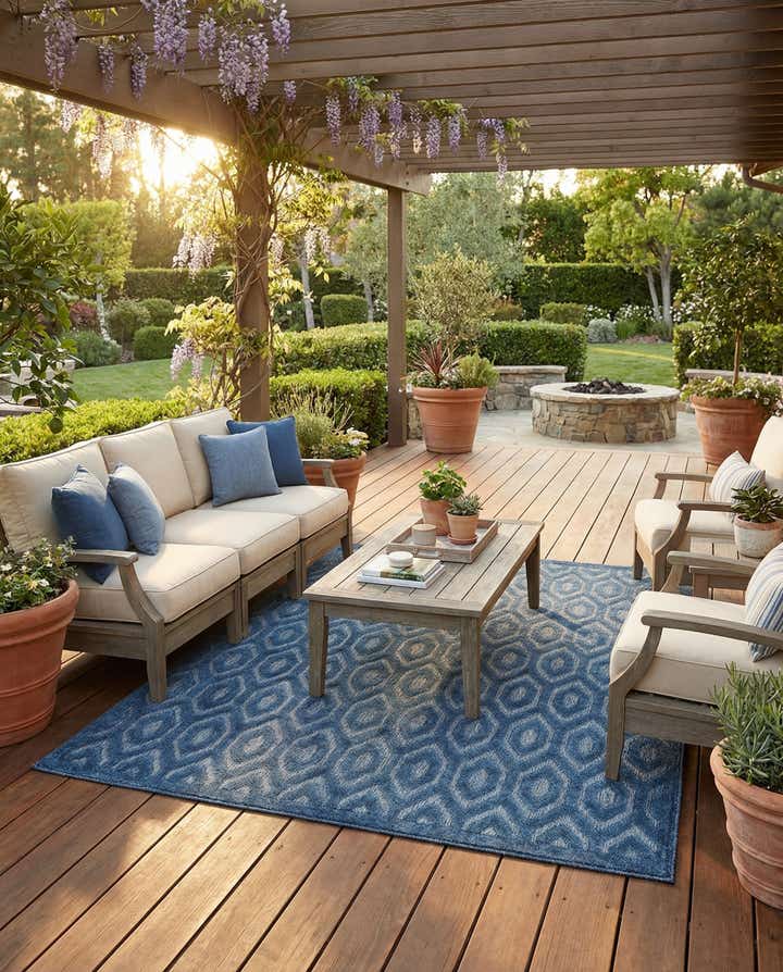 7' 10 x 7' 10 Easy-Clean Trellis Textured Indoor / Outdoor Square Rug