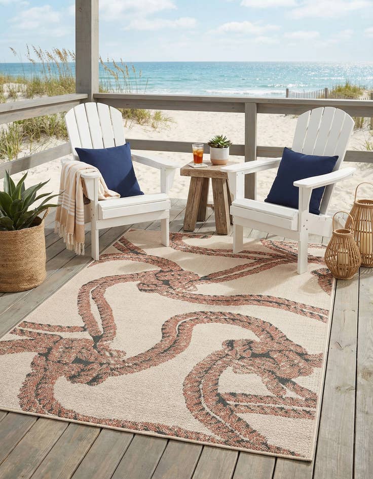 Detail image of 4' x 6'  Washable Coastal Indoor / Outdoor Rug