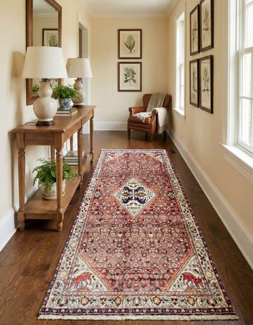 4' 3 x 10' 5 Hand Knotted Hossainabad Persian Wool Runner Rug