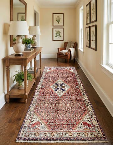 4' 3 x 10' 5 Hand Knotted Hossainabad Persian Wool Runner Rug