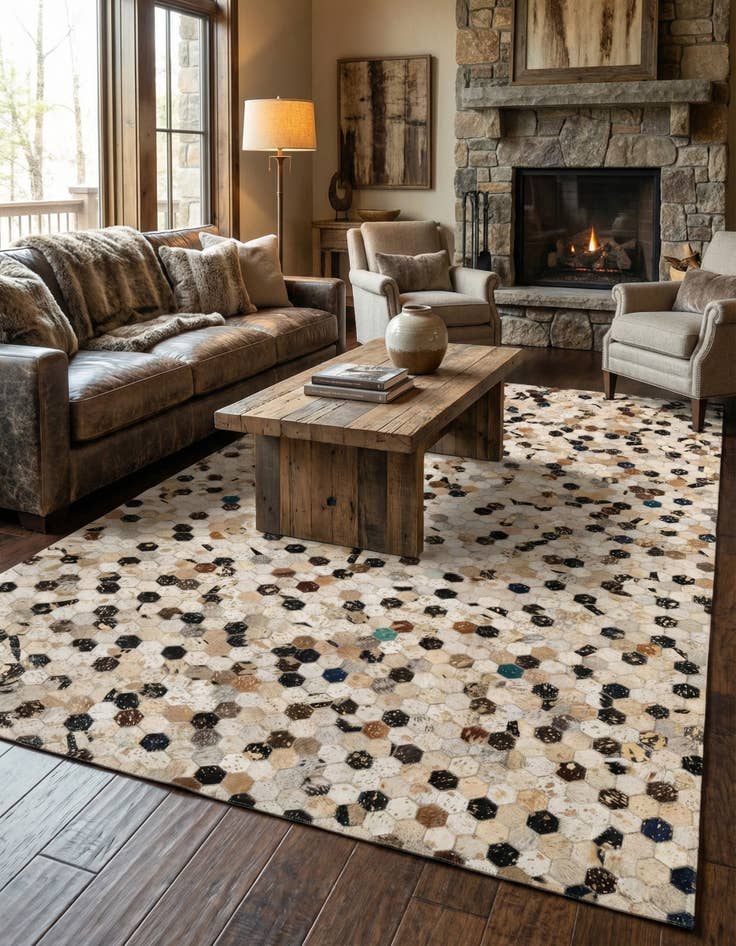 Detail image of  5' 1 x 8' Cowhide - Patchwork Rug