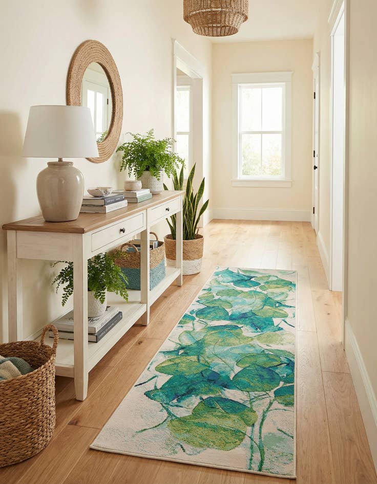 Detail image of 2' 7 x 10'  Washable Botanical Indoor / Outdoor Runner Rug