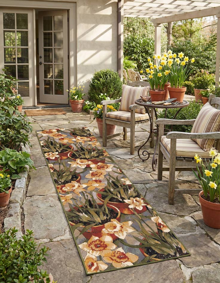 Detail image of 2' 7 x 10'  Washable Botanical Indoor / Outdoor Runner Rug