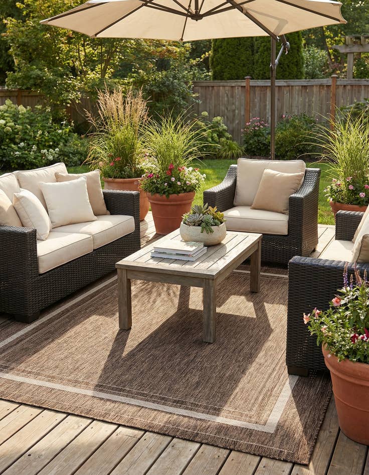 Detail image of  7' 10 x 7' 10  Washable Border Indoor / Outdoor Square Rug