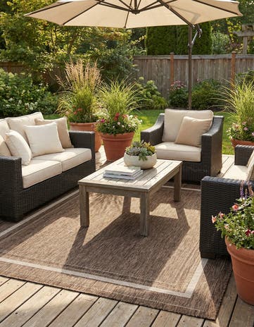 Brown Easy-Clean Border Indoor / Outdoor Square Rug