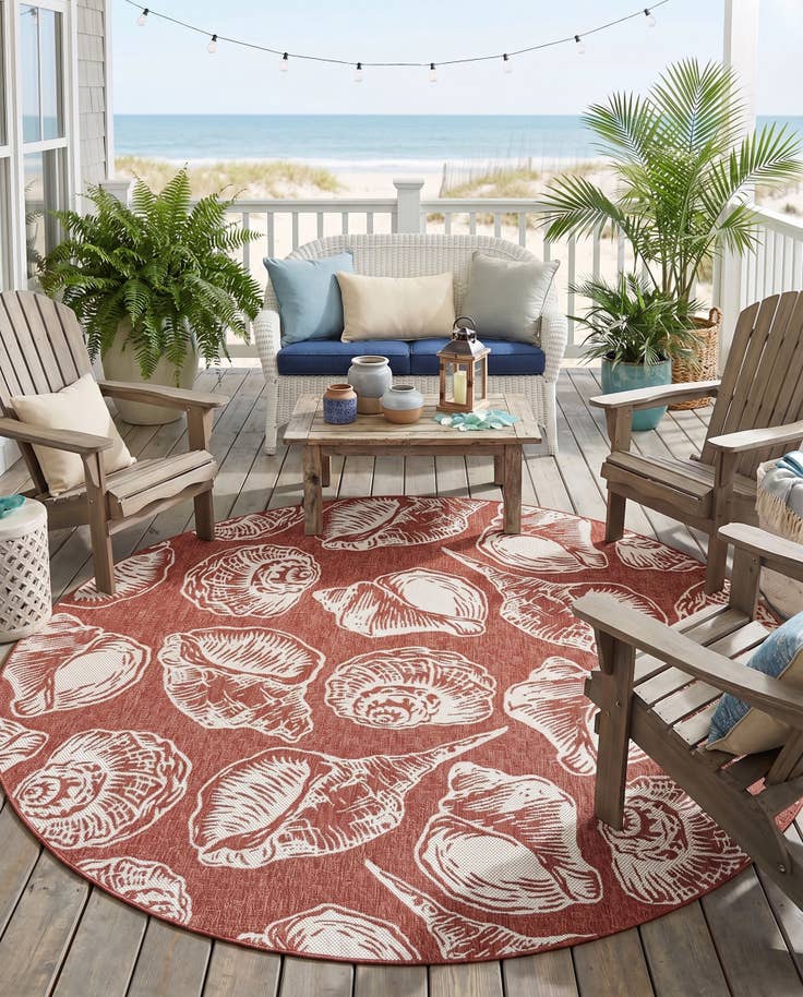 Detail image of 10' x 10' Easy-Clean Coastal Indoor / Outdoor Round Rug