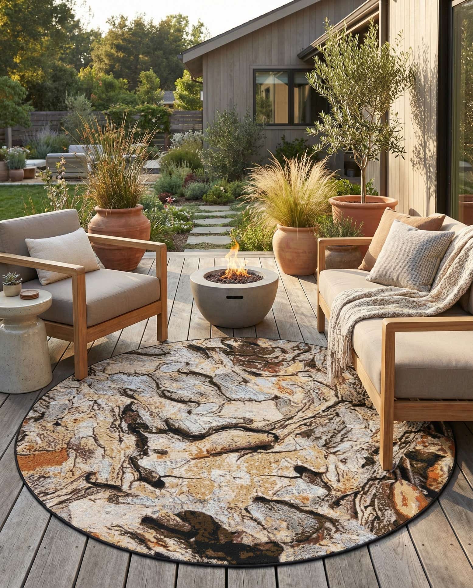7' 10 x 7' 10 Easy-Clean Modern Indoor / Outdoor Round Rug