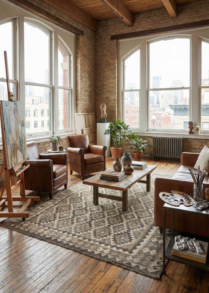 7' x 9' 10 Hand Woven Kilim Maymana Wool Rug