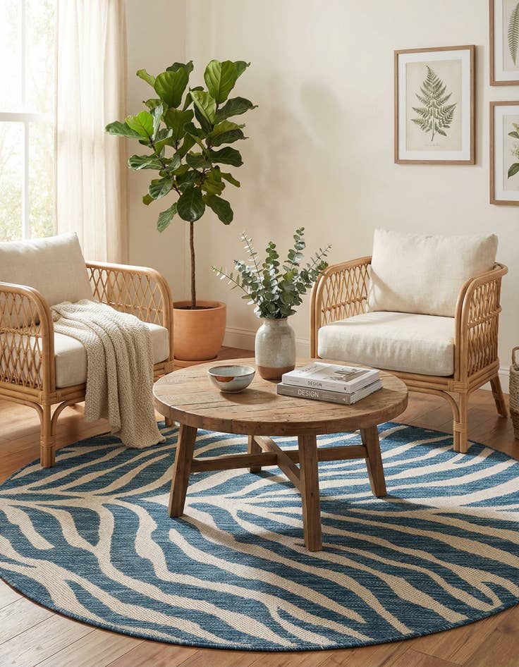 Detail image of 4' x 4'  Washable Safari Indoor / Outdoor Round Rug