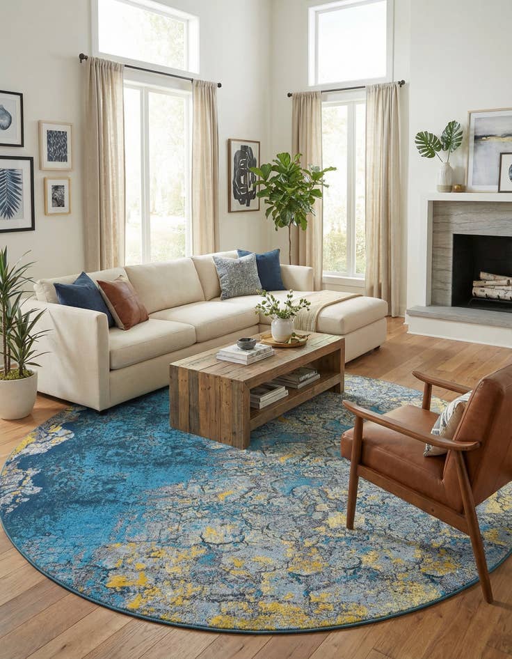 Detail image of 10' x 10' Easy-Clean Modern Indoor / Outdoor Round Rug