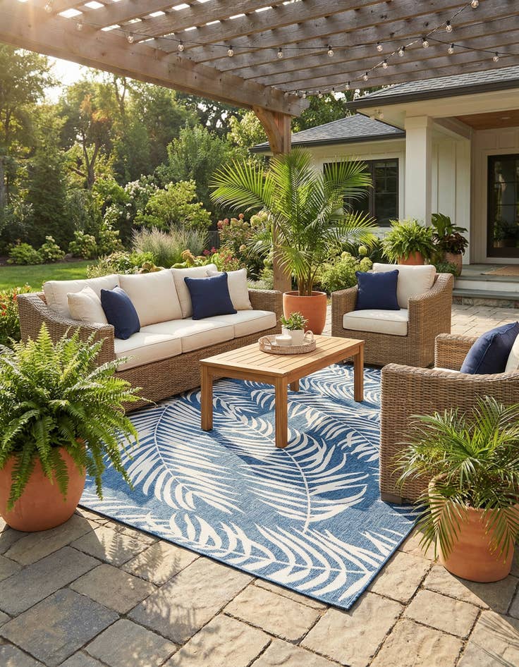 Detail image of 9' x 12' Easy-Clean Botanical Indoor / Outdoor Rug