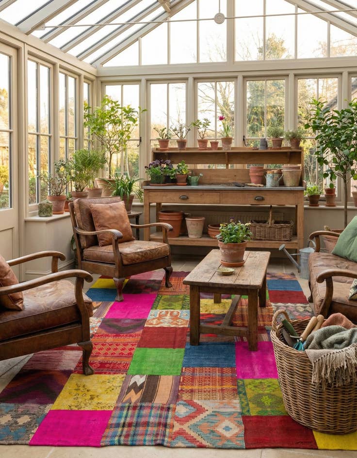 Detail image of  6' 8 x 9' 6  Hand Woven Kilim Patchwork Wool Rug