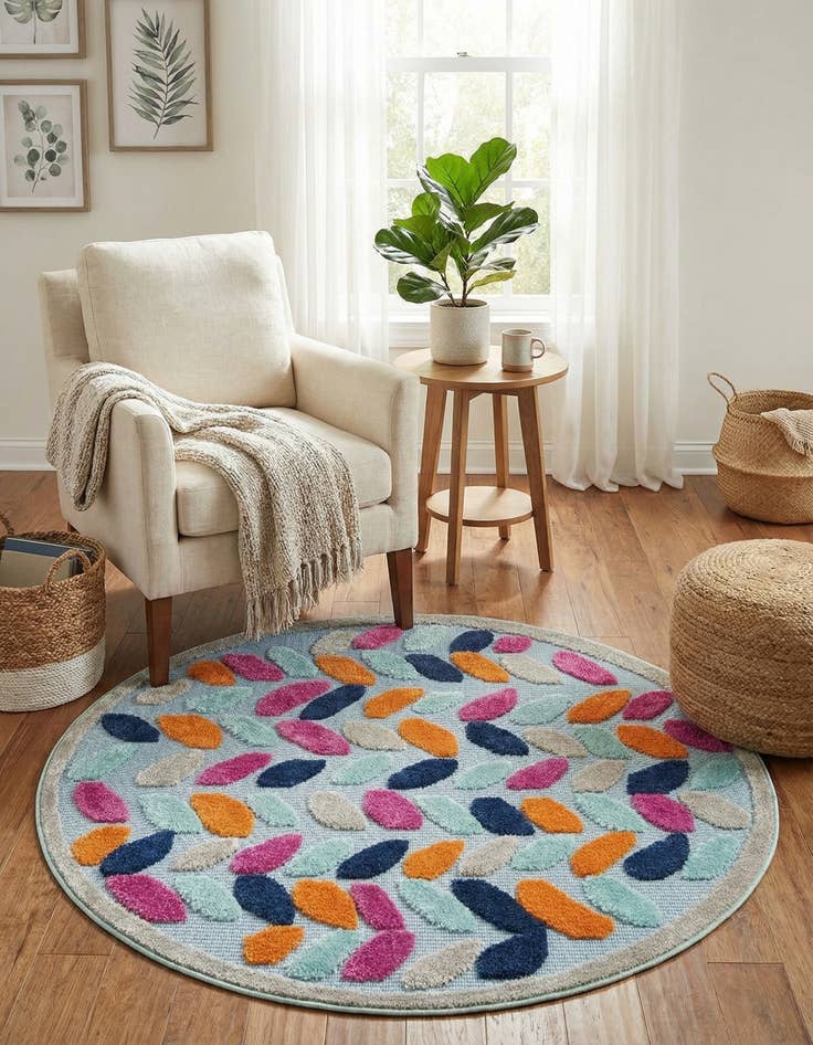 Detail image of 3' 3 x 3' 3  Washable Aruba Indoor / Outdoor Round Rug