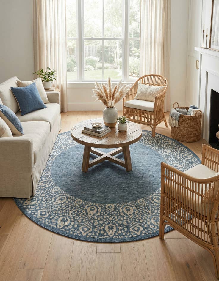 Detail image of 7' 10 x 7' 10  Washable Border Indoor / Outdoor Round Rug