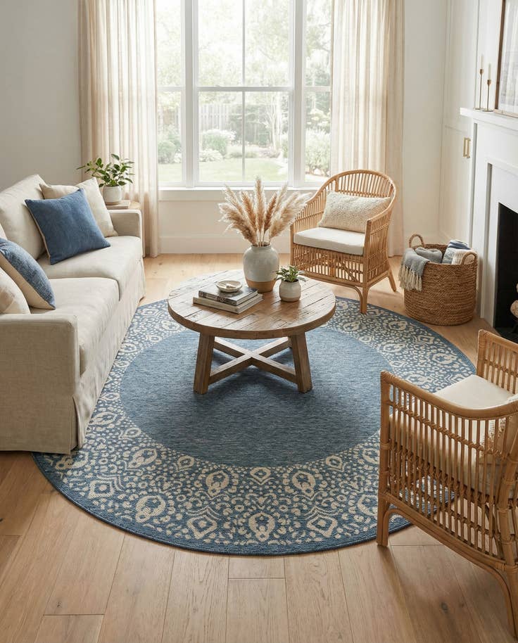 Detail image of 7' 10 x 7' 10 Easy-Clean Border Indoor / Outdoor Round Rug