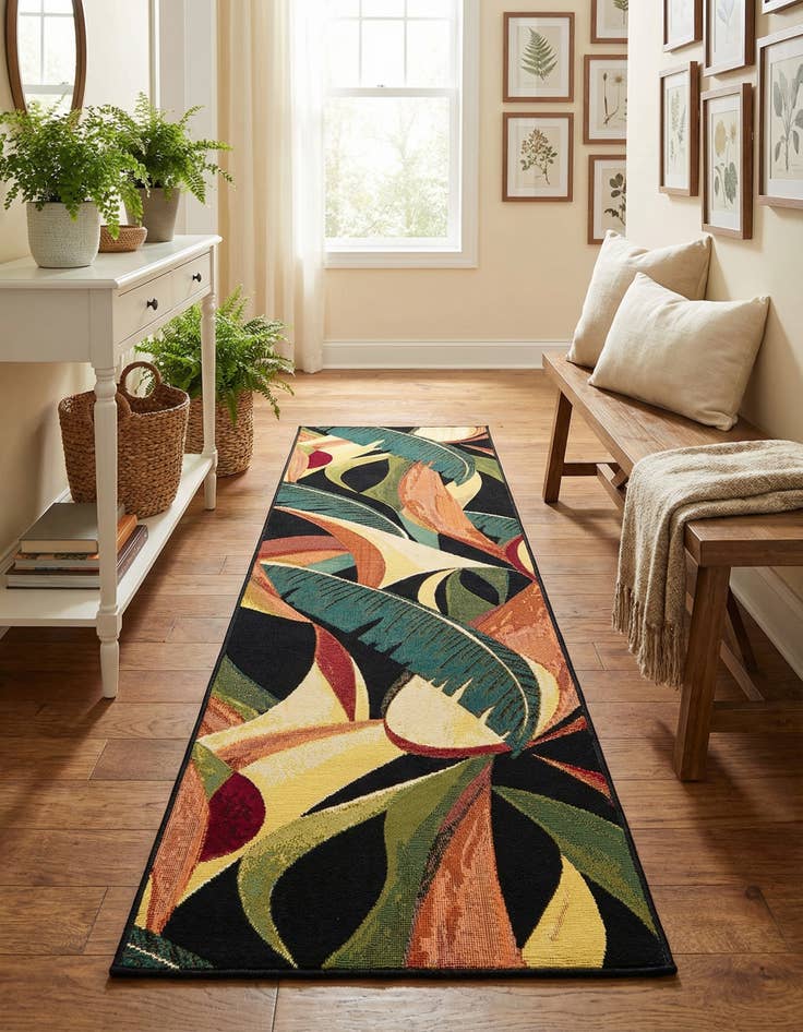 Detail image of  2' x 8'  Washable Botanical Indoor / Outdoor Runner Rug